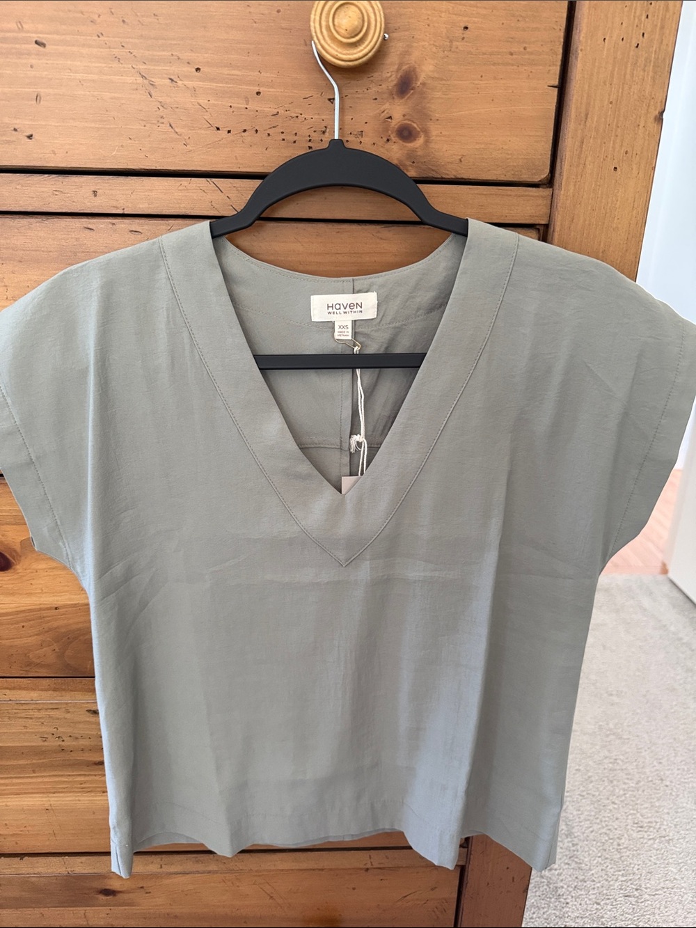 Haven Well V-Neck Cap Sleeve Tee in Sage